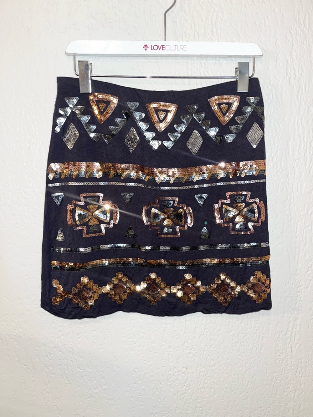 Xhilaration Black Mini Skirt with Gold & Silver Sequin SZ- M